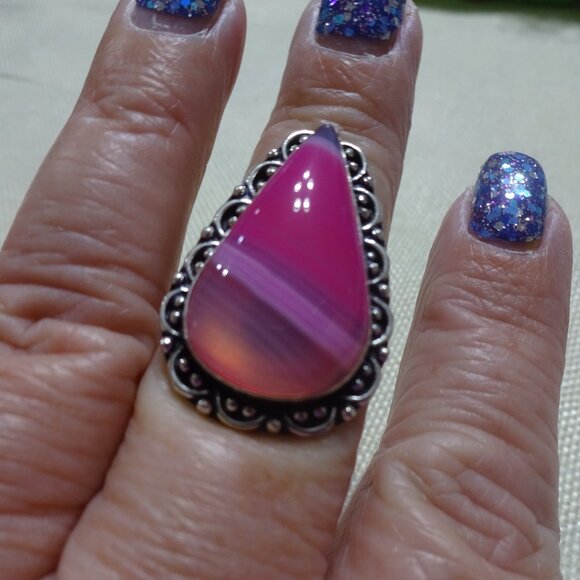 Beautiful PINK BOTSWANA AGATE Handmade Sterling Ring Size 9 #909B - Picture 2 of 3